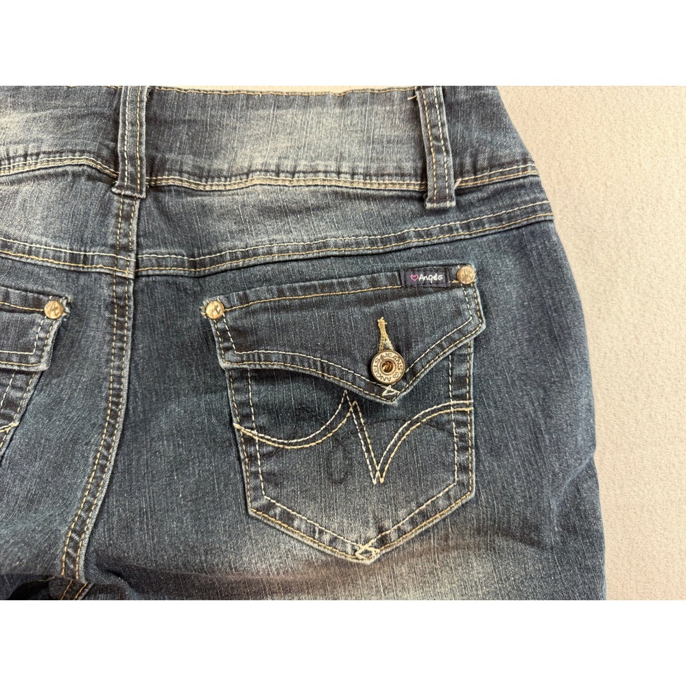Angels Jeans Womens 14 Dark Wash Straight Leg Triple Button Flap Pocket Denim
